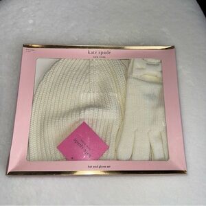 NWT Kate Spade Bow Beanie Glove Holiday Gift Set French Cream Christmas Bundle